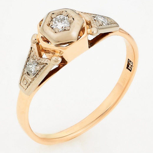 Кольцо из комбинированного золота 583 пробы c 3 бриллиантами Л25078775 фото 1