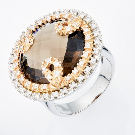 Кольцо из комбинированного золота 750 пробы c 65 бриллиантами и 1 раухтопазом Л36053193 фото 1