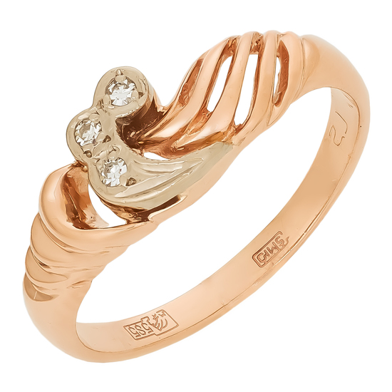 Кольцо из комбинированного золота 585 пробы c 3 бриллиантами, Л16150103 за 24720