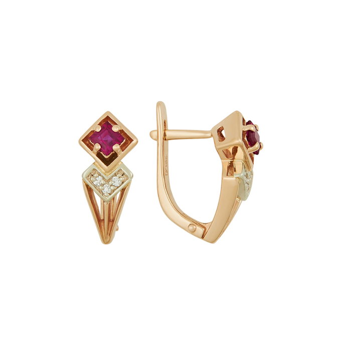 Серьги из золота 585 пробы c рубинами и бриллиантами, Ц О007 1722 за 53920