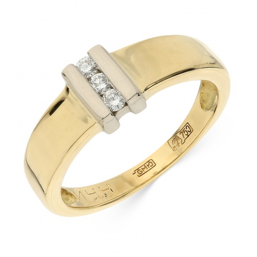 Кольцо из комбинированного золота 750 пробы c 3 бриллиантами Л47056719 фото 1