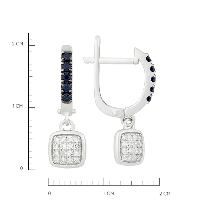 Серьги из золота 585 пробы c бриллиантами и синтетическими сапфирами