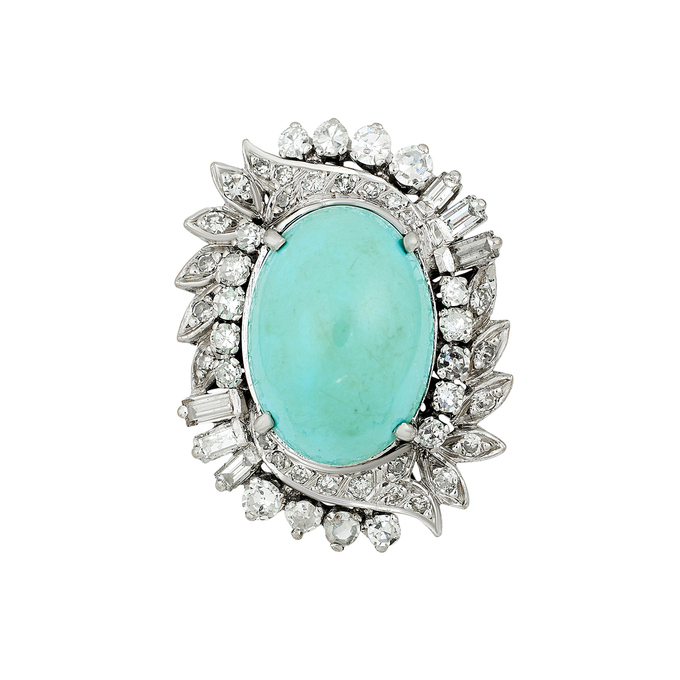 Кольцо из золота 585 пробы c бриллиантами и бирюзой