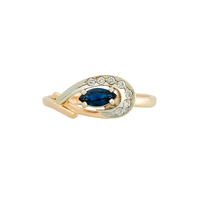 Кольцо из золота 585 пробы c сапфиром и бриллиантами