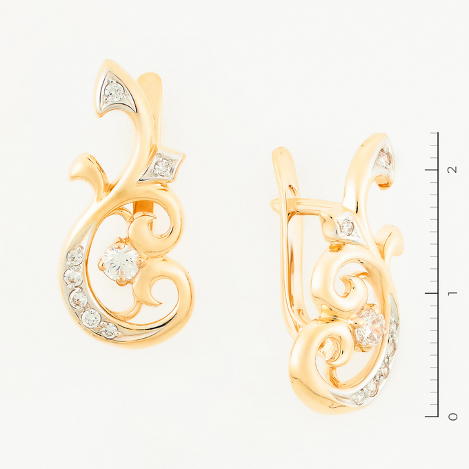 Серьги из комбинированного золота 585 пробы c фианитами