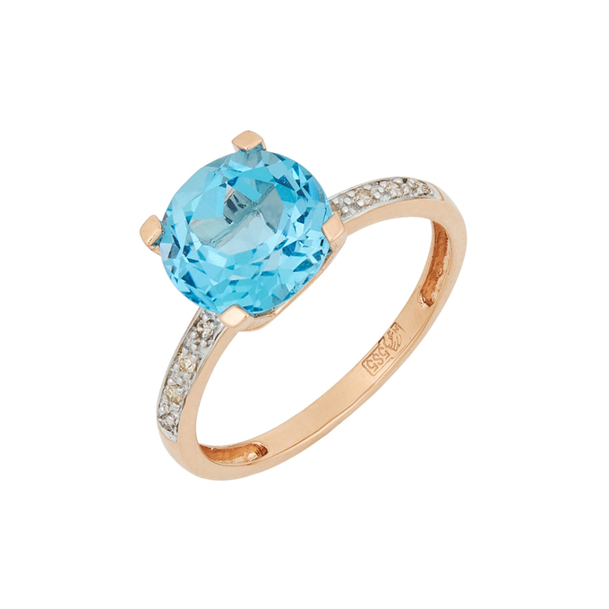 Кольцо из золота 585 пробы c топазом и бриллиантами