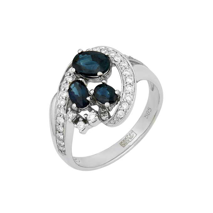 Кольцо из золота 585 пробы c сапфирами и бриллиантами