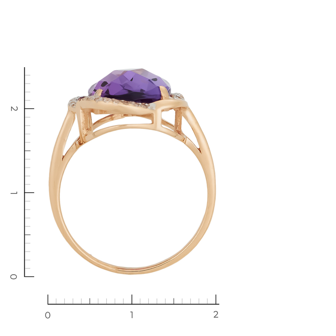 Кольцо из красного золота 585 пробы c 1 аметистом и 26 фианитами, Л 6102 4582 за 25480