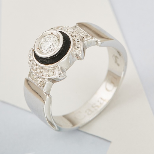 Кольцо из белого золота 500 пробы c 25 бриллиантами и эмалями ЦО0056407 фото 1
