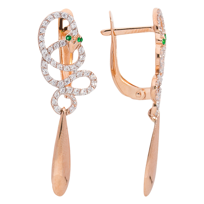 Серьги из золота 585 пробы c фианитами