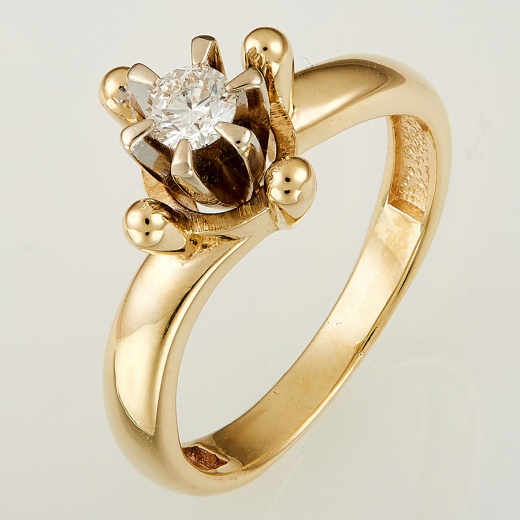Кольцо из комбинированного золота 585 пробы c 1 бриллиантом 117617 фото 1