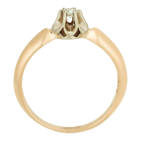 Кольцо из комбинированного золота 585 пробы c 1 бриллиантом, Л54019667 за 26000