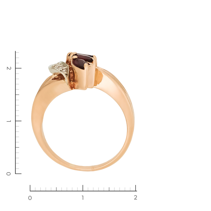 Кольцо из красного золота 585 пробы c 3 гранатами и 5 фианитами, Л 1811 2488 за 27440
