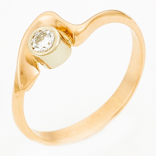 Кольцо из комбинированного золота 585 пробы c 1 бриллиантом, Л46080617 за 13450