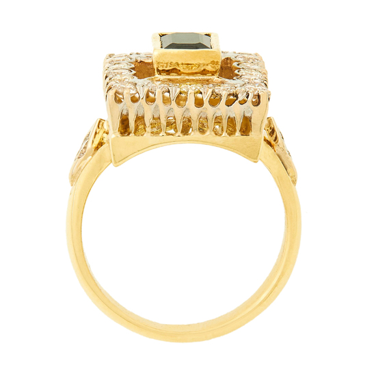 Кольцо из комбинированного золота 750 пробы c 19 бриллиантами и 1 сапфиром, Л47092011 за 110530