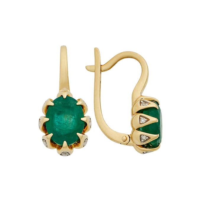 Серьги из золота 585 пробы c изумрудами и бриллиантами