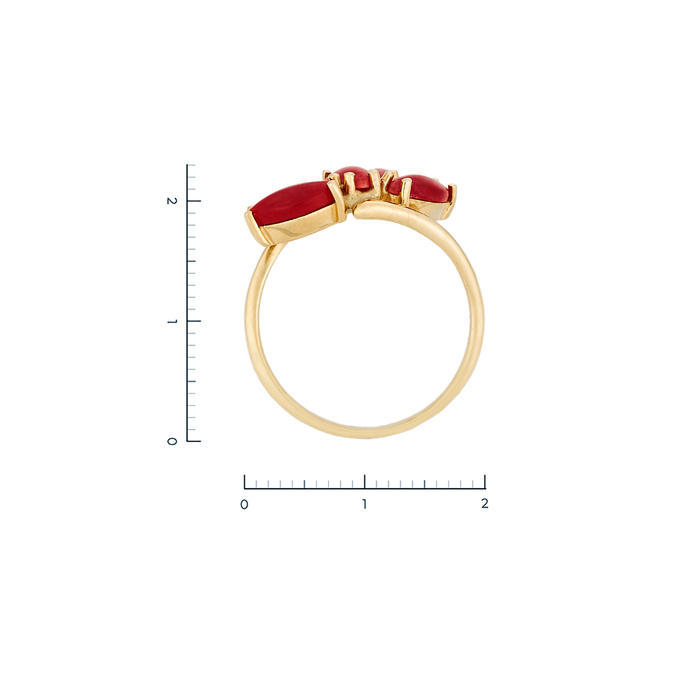 Кольцо из золота 585 пробы c 4 камнями синтетическими и 4 кораллами, Л 2810 3417 за 31600