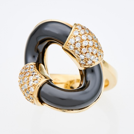 Кольцо из желтого золота 750 пробы c 72 бриллиантами и Ювелирный камень