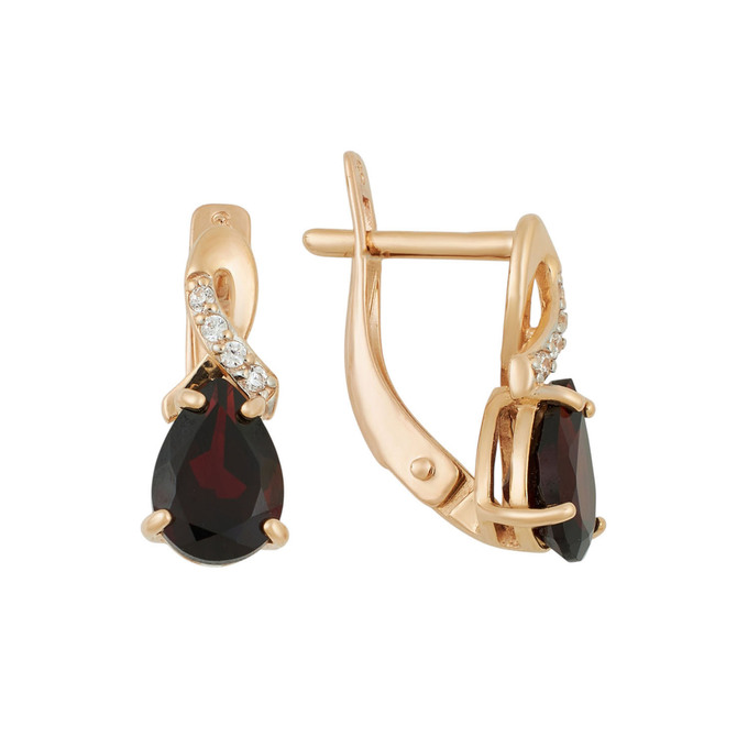 Серьги из золота 585 пробы с гранатами и фианитами, Ц О007 5017 за 23600