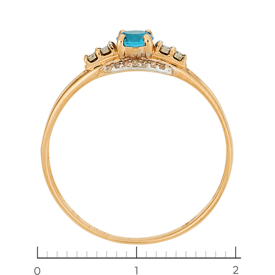 Кольцо из комбинированного золота 585 пробы c 18 бриллиантами и 1 камнем синтетическим, Л57031720 за 9450