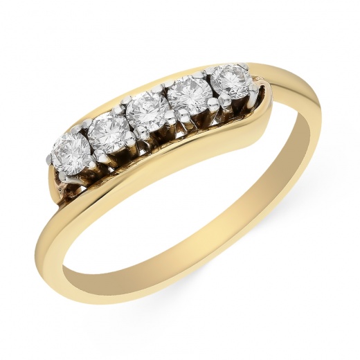 Кольцо из комбинированного золота 585 пробы c 3 бриллиантами и 2 облаг. бриллиантами 063026 фото 1