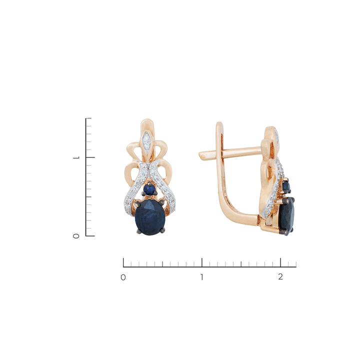 Серьги из красного золота 585 пробы c 40 бриллиантами и 4 сапфирами, Л 6201 6498 за 36400