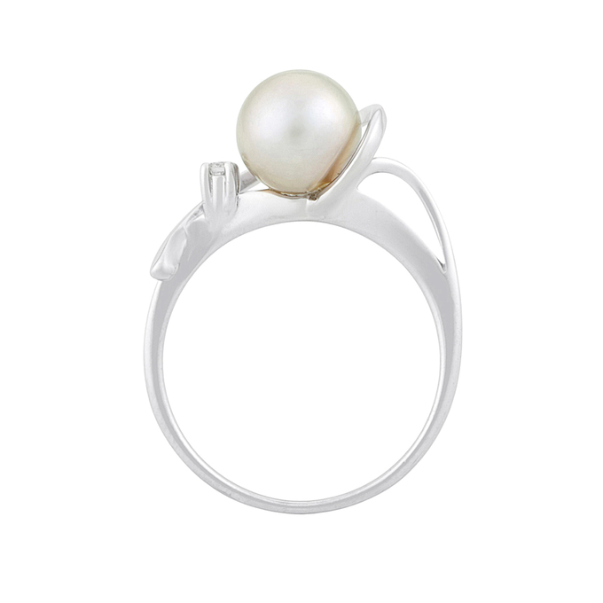 Кольцо из золота 585 пробы c бриллиантом и культивированным жемчугом