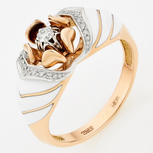 Кольцо из комбинированного золота 585 пробы c 15 бриллиантами и эмалями Л28076227 фото 1