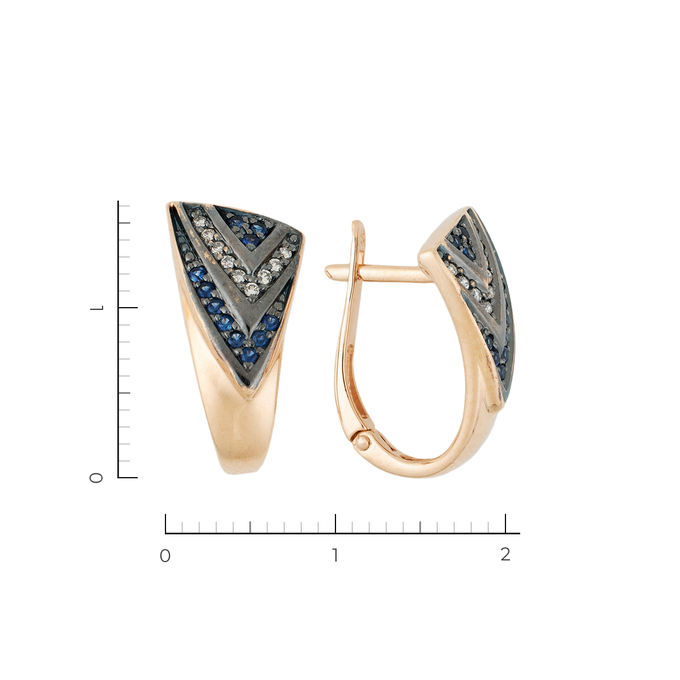 Серьги из золота 585 пробы c 18 бриллиантами и 22 сапфирами