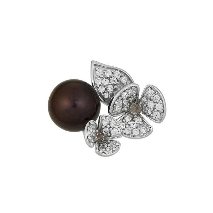 Кольцо из золота 585 пробы c культивированным жемчугом и фианитами, Л 1208 3949 за 37520