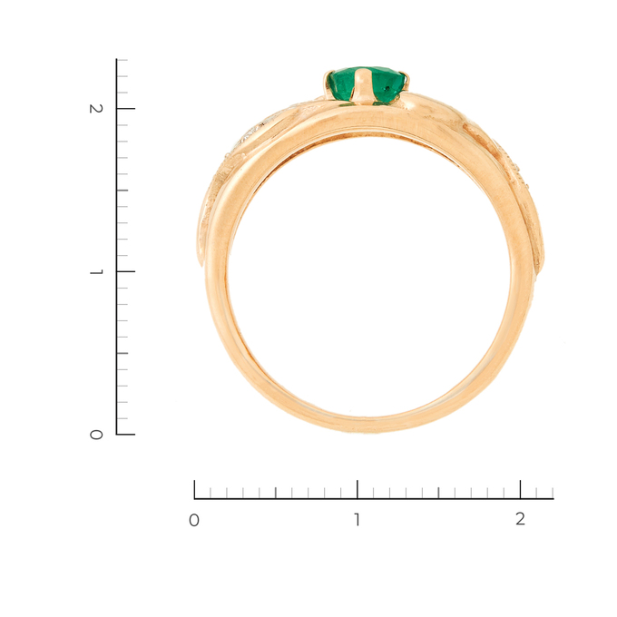 Кольцо из красного золота 585 пробы c 6 бриллиантами и 1 изумрудом, Л 2809 0399 за 36250