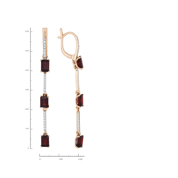 Серьги из золота 585 пробы c гранатами и фианитами, Л 2414 9699 за 50400