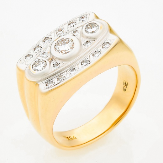 Кольцо печатка из комбинированного золота 750 пробы c 19 бриллиантами Л63008679 фото 1