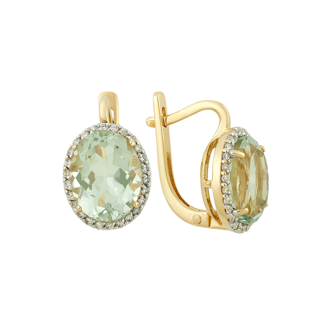 Серьги из золота 585 пробы c празиолитами и фианитами, Ц О007 1648 за 44800