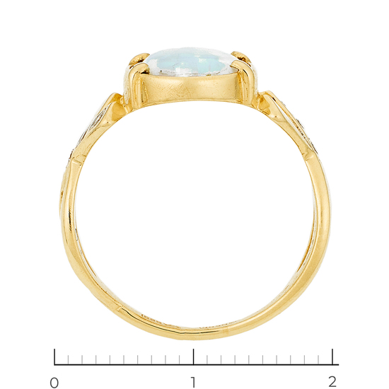 Кольцо из желтого золота 585 пробы c 6 бриллиантами и 1 синт. опалом, Л30132388 за 9800