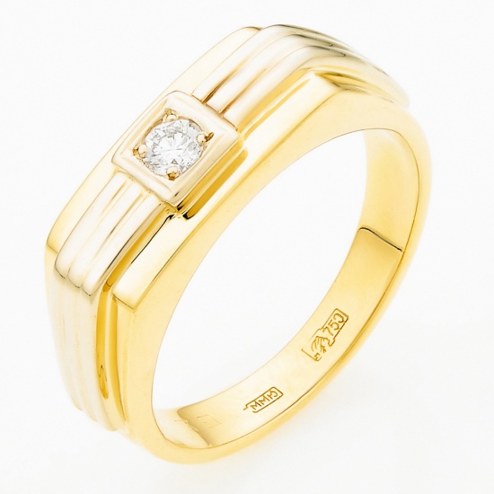 Кольцо печатка из желтого золота 750 пробы c 1 бриллиантом, Л11146235 за 83 930 ₽