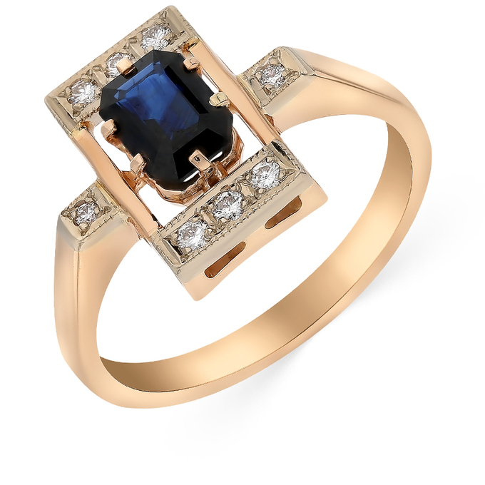 Кольцо из золота 585 пробы с сапфиром и бриллиантами, Л 0907 2659 за 81200