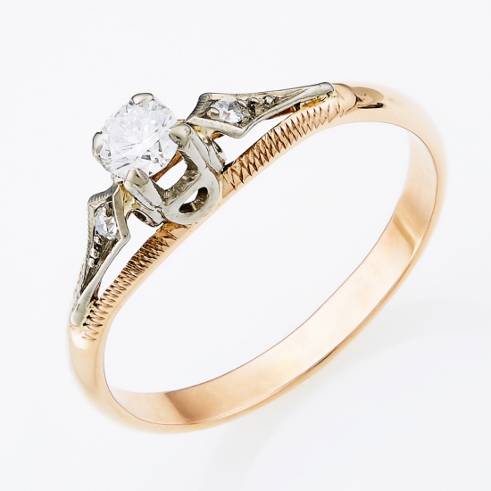 Кольцо из комбинированного золота 583 пробы c 3 бриллиантами, Л54041196 за 21525