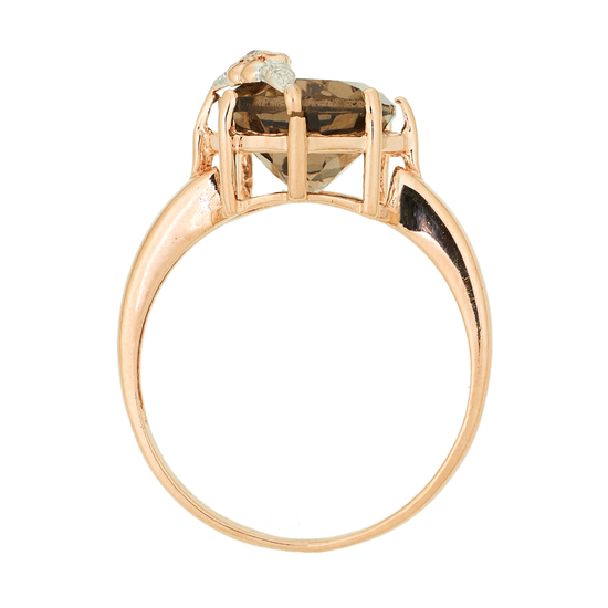 Кольцо из комбинированного золота 585 пробы c 1 бриллиантом и 1 раухтопазом, Л43059781 за 18130