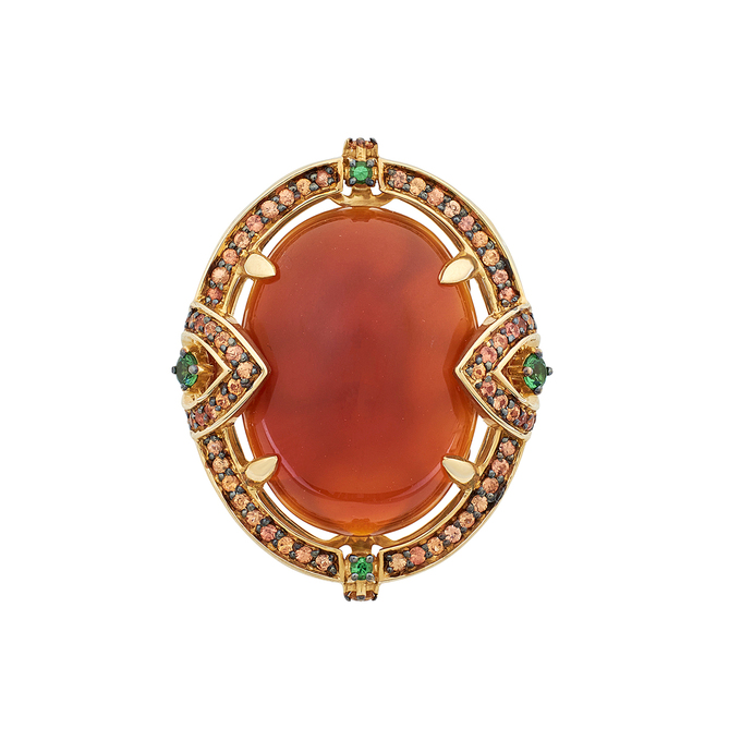 Кольцо из золота 585 пробы c сердоликом и сапфирами, Л 2812 2126 за 105000