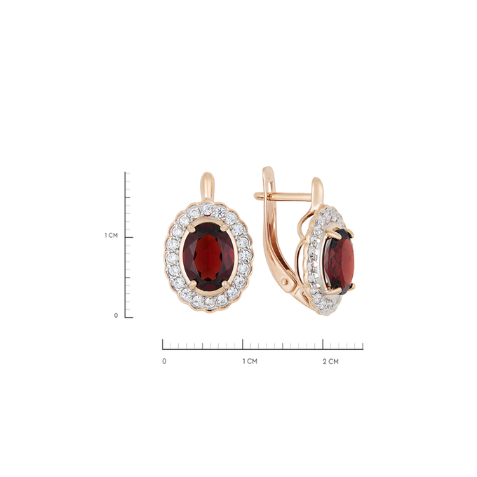 Серьги из золота 585 пробы c гранатами и фианитами