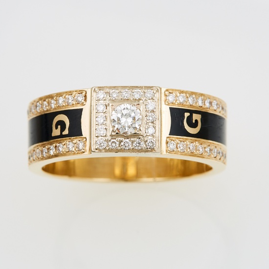 Кольцо из комбинированного золота 585 пробы c 53 бриллиантами и эмалями