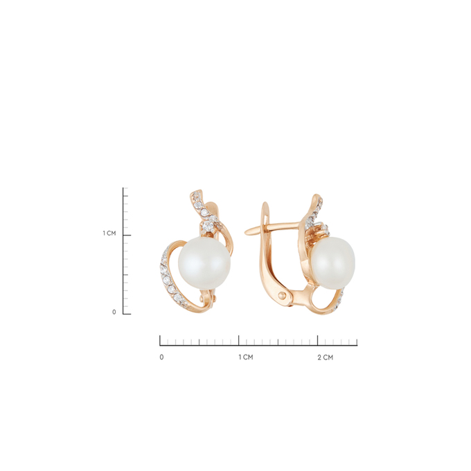Серьги из золота 585 пробы c культ. жемчугом и фианитами, Л 0806 4349 за 29600