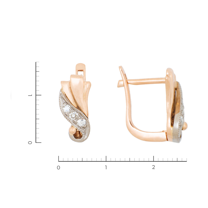 Серьги из комбинированного золота 585 пробы c 6 бриллиантами, Л 0615 6933 за 27650
