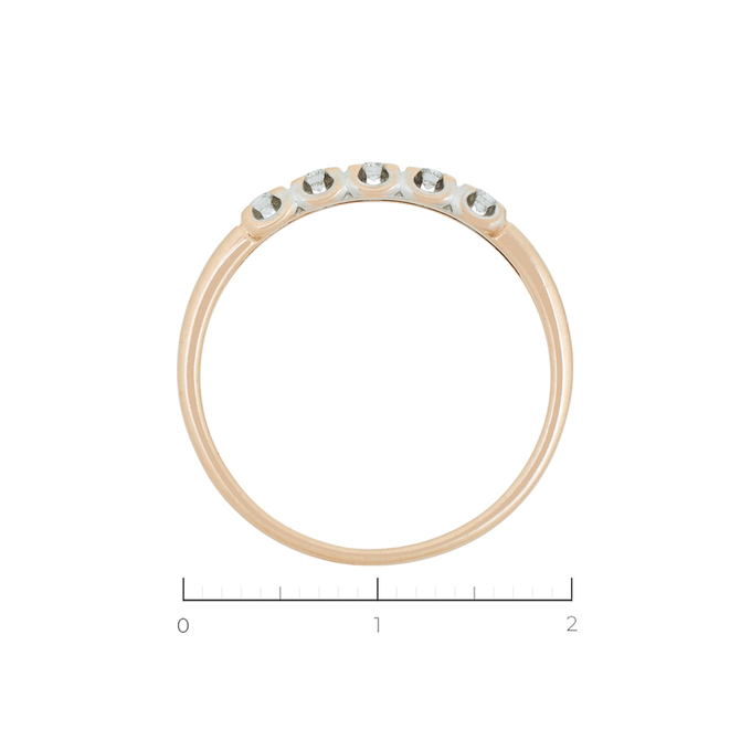 Кольцо из красного золота 585 пробы c 5 бриллиантами