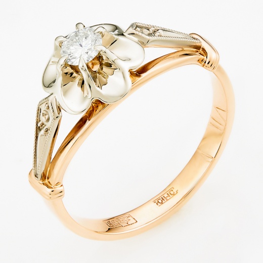 Кольцо из комбинированного золота 583 пробы c 1 бриллиантом Л12075615 фото 1