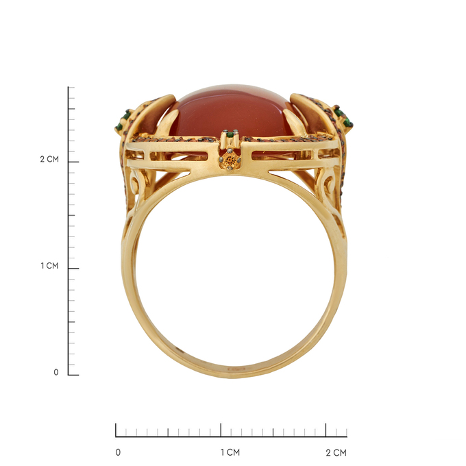 Кольцо из золота 585 пробы c сердоликом и сапфирами, Л 2812 2126 за 105000