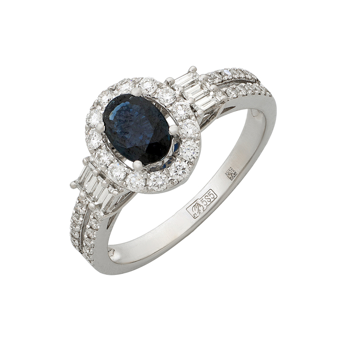 Кольцо из золота 585 пробы c сапфиром и бриллиантами