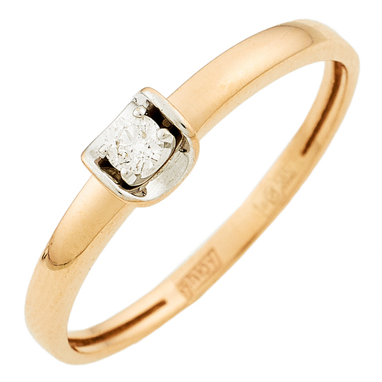 Кольцо из комбинированного золота 585 пробы c 1 бриллиантом, Л46080506 за 7500