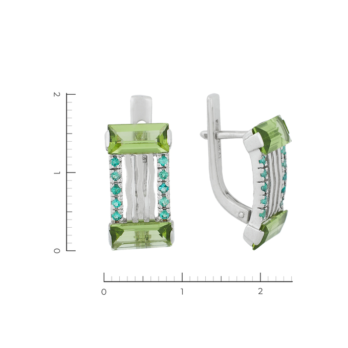 Серьги из белого золота 585 пробы c 20 изумрудами и 4 хризолитами, Л 2010 3831 за 46320